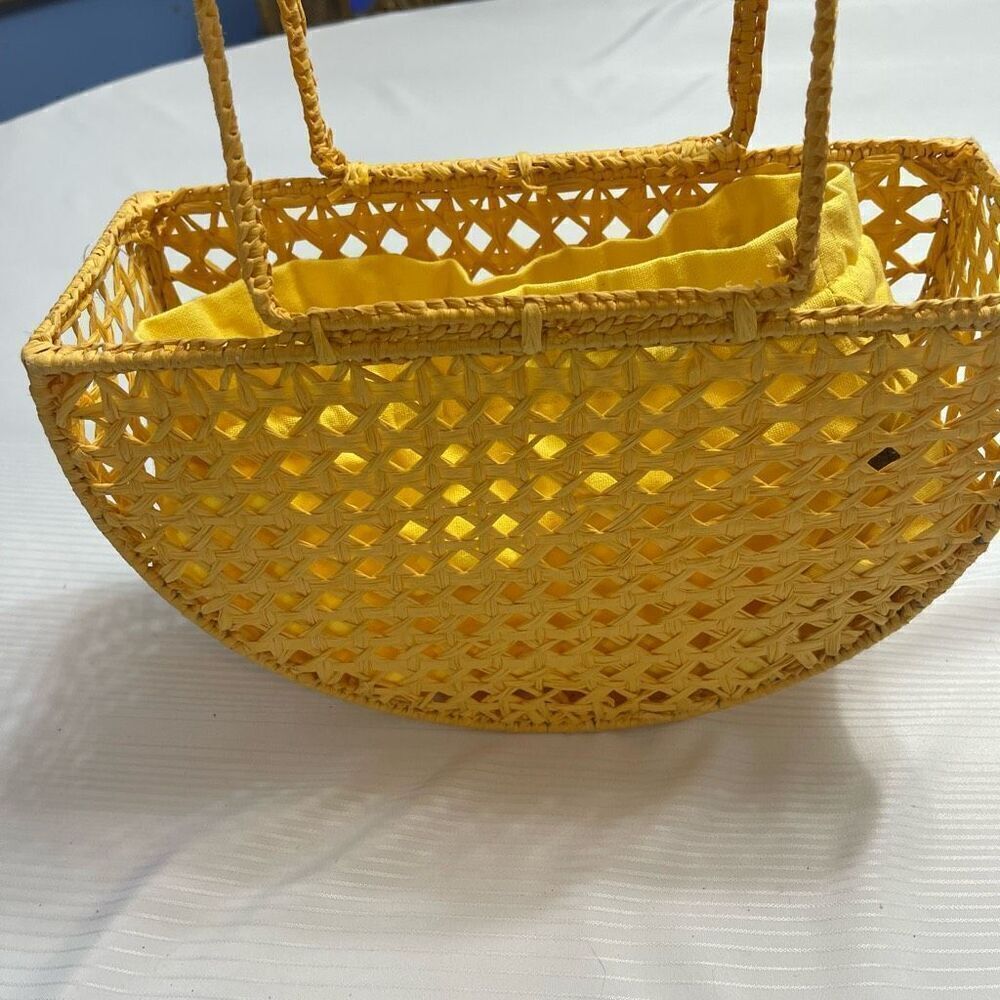 House Of Harlow 1960 Raffia Woven Yellow Basket Purse Handbag New - Picture 4 of 13